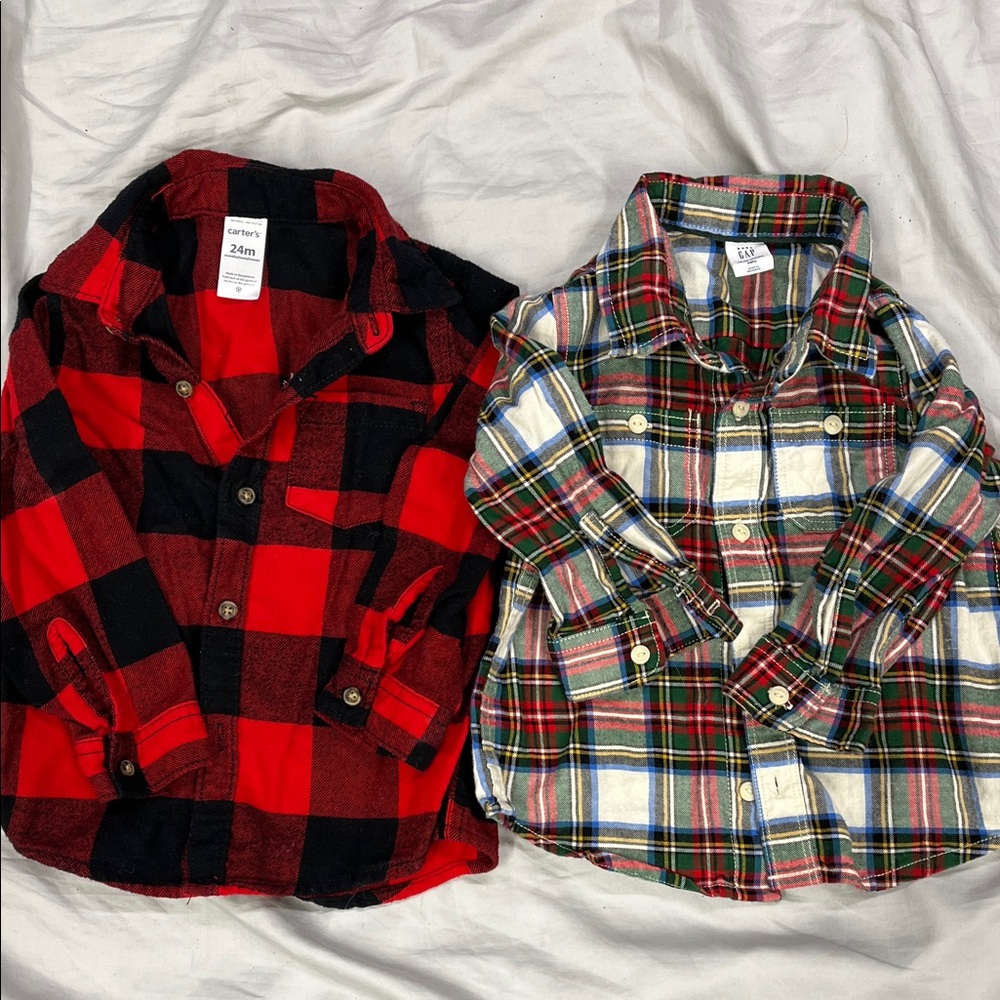 Toddler Red checkered and Multicolor Plaid Button Down Shirts 2for$9